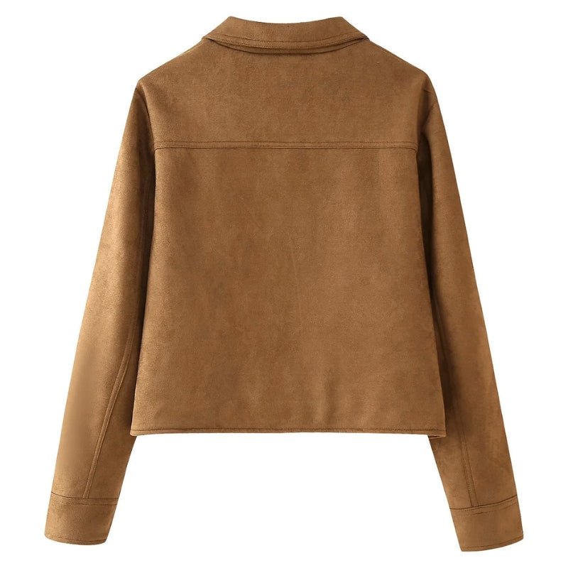 Women's Cropped Suede Jacket – Button Front, Collarless Design - We are MFEO