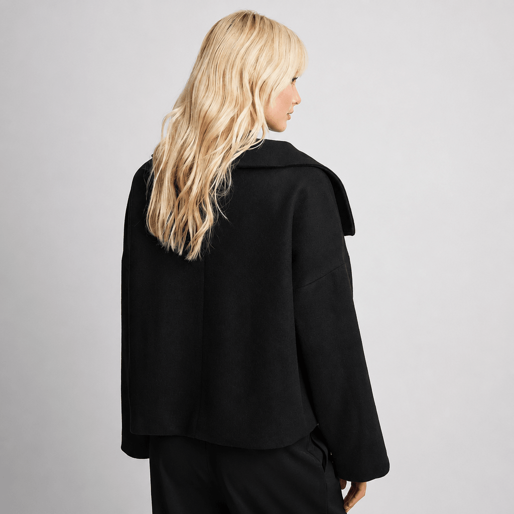 Women's Cropped Trench Coat – Oversized Fit with Wide Lapel and Double-Breasted Design - We are MFEO