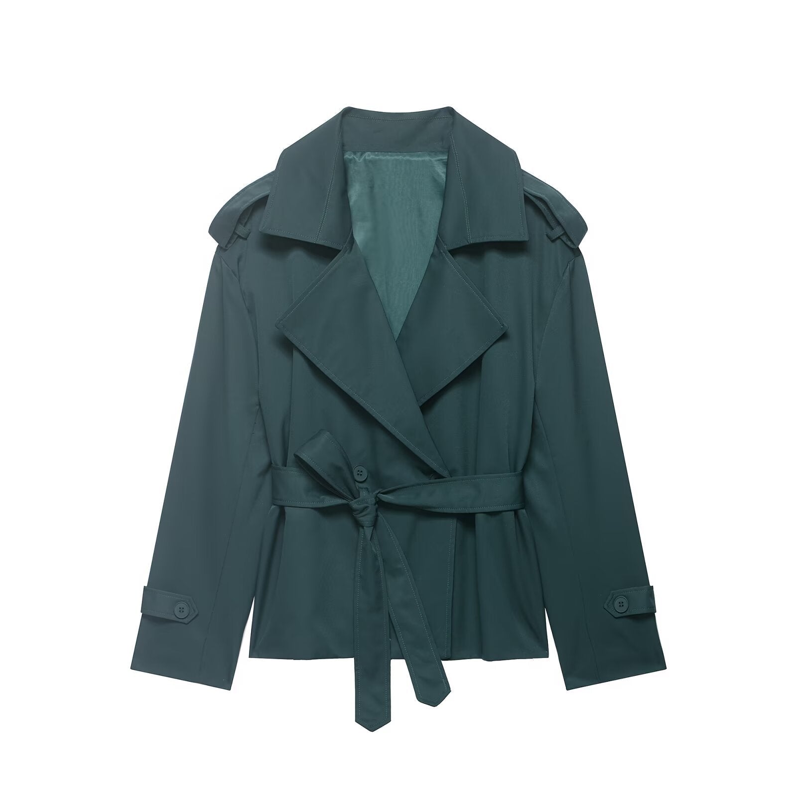 Women's Cropped Trench Coat – Oversized Lapel, Belted Waist - We are MFEO
