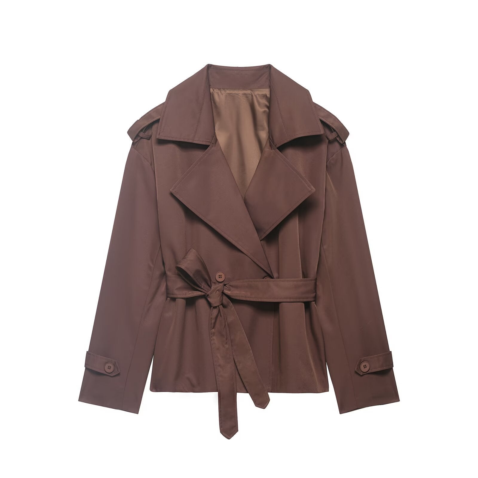 Women's Cropped Trench Coat – Oversized Lapel, Belted Waist - We are MFEO