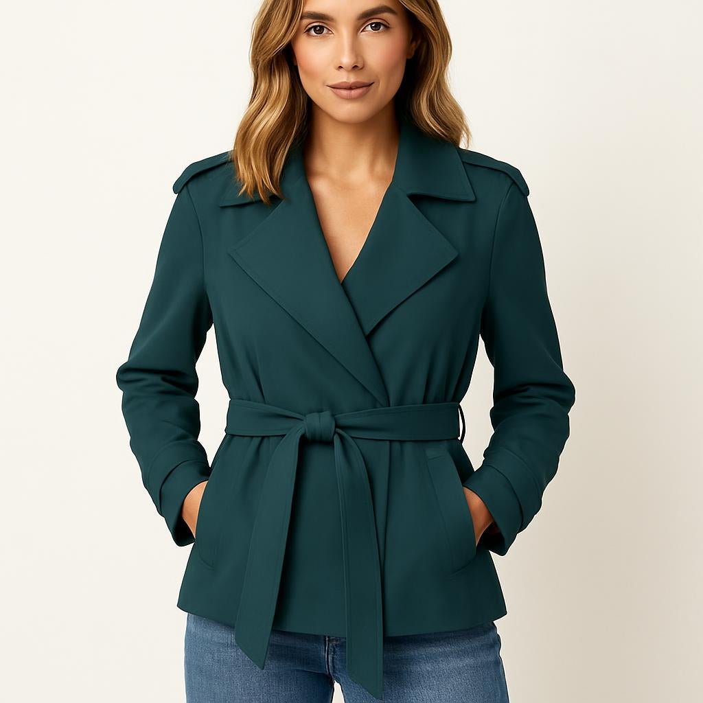 Women's Cropped Trench Coat – Oversized Lapel, Belted Waist - We are MFEO