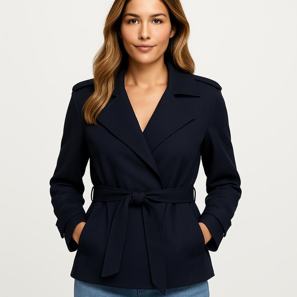 Women's Cropped Trench Coat – Oversized Lapel, Belted Waist - We are MFEO