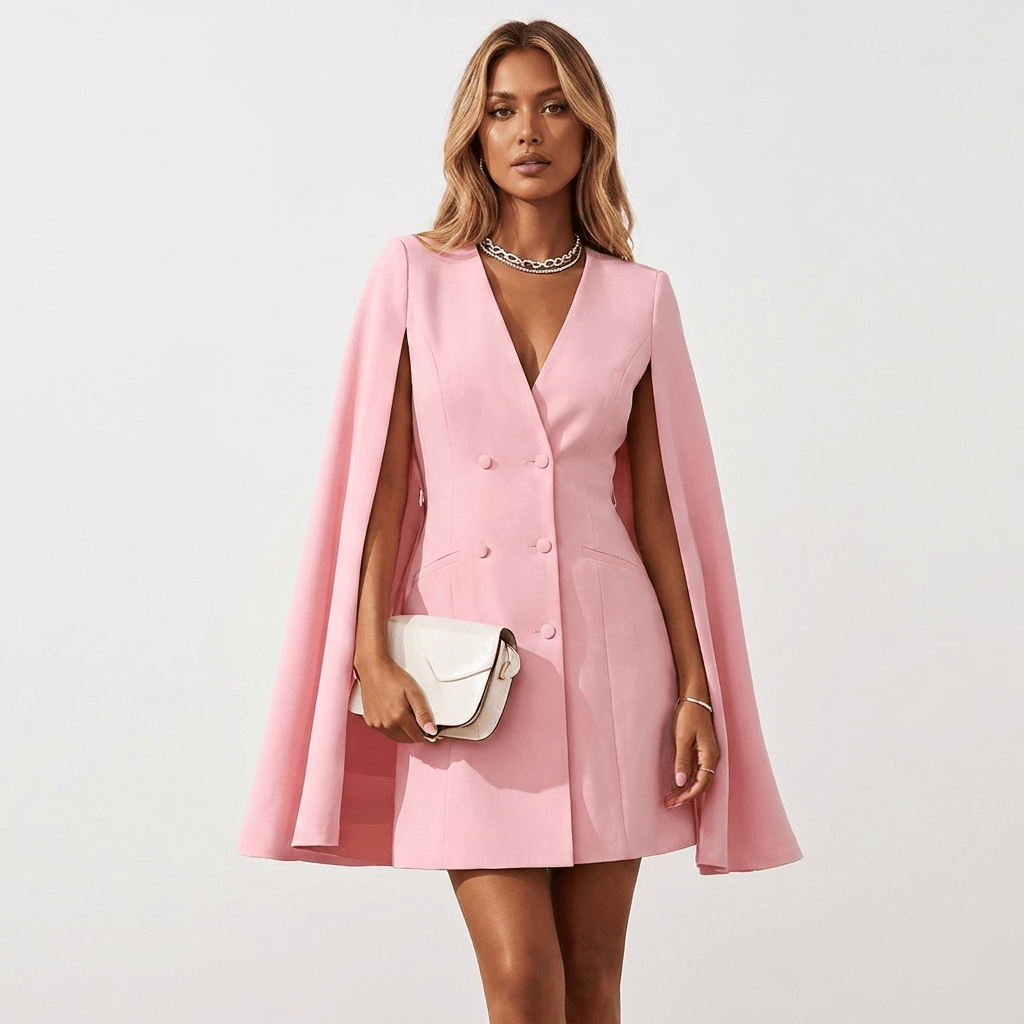 Women's Double Breasted Blazer Dress – Mini Cocktail Dress with Cape Sleeves - We are MFEO
