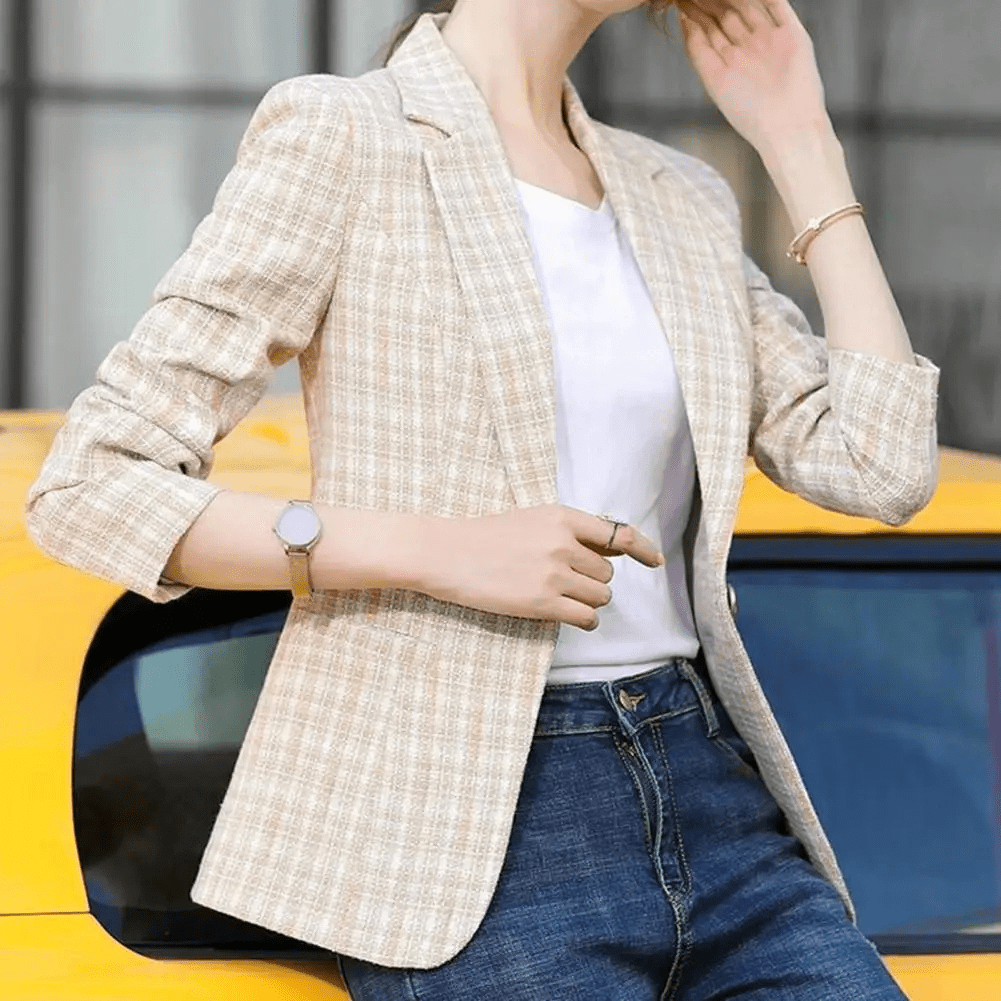 Women's Fitted Tailored Blazer – Plaid Design - We are MFEO