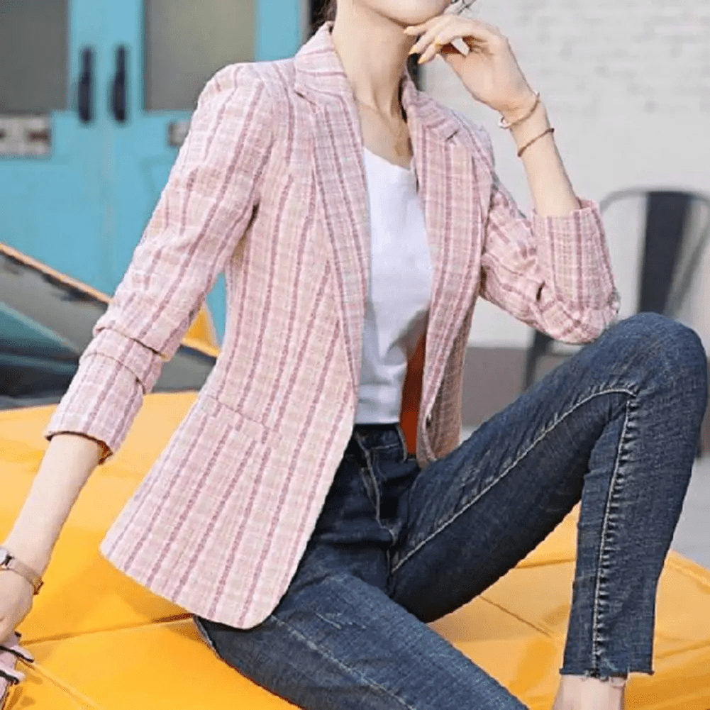 Women's Fitted Tailored Blazer – Plaid Design - We are MFEO