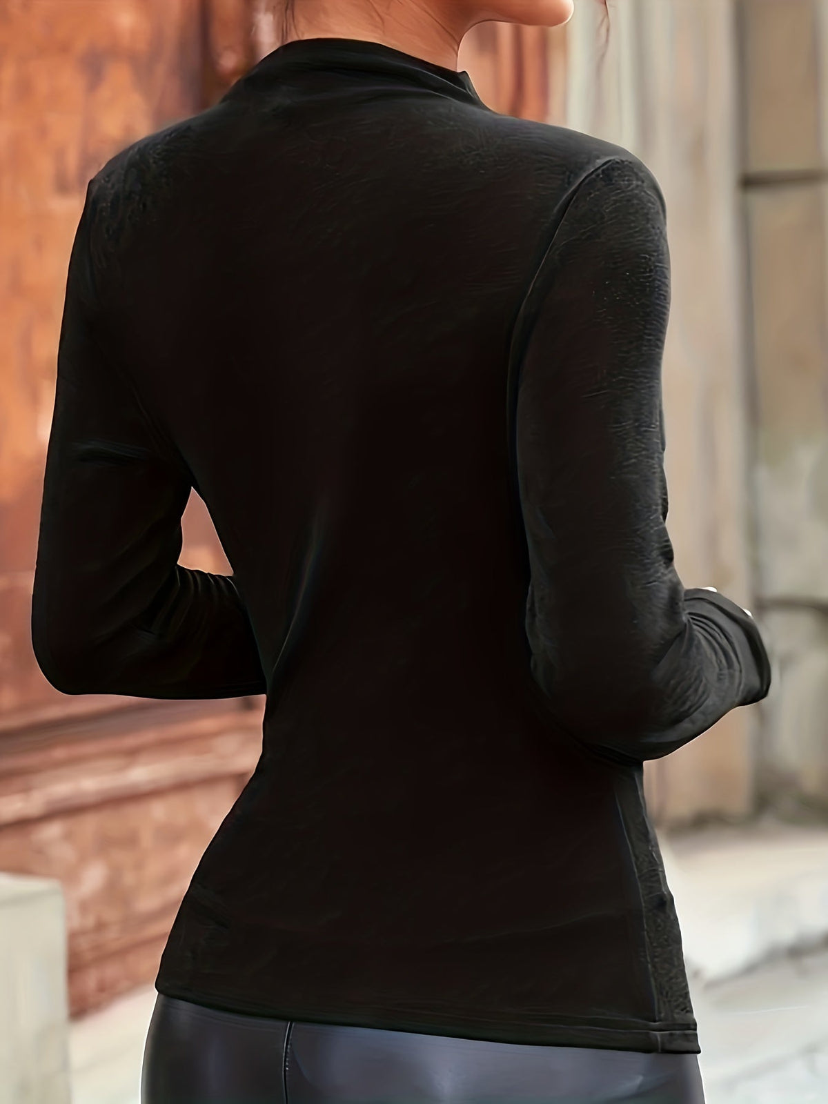 Women's Going Out Top – Long Sleeve with Diagonal Ruching and Mock Neck - We are MFEO