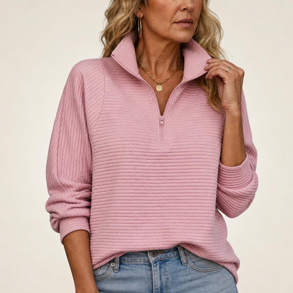 Women's Half Zip Funnel Neck Sweater – Relaxed Fit with Balloon Sleeves for Everyday Wear - We are MFEO