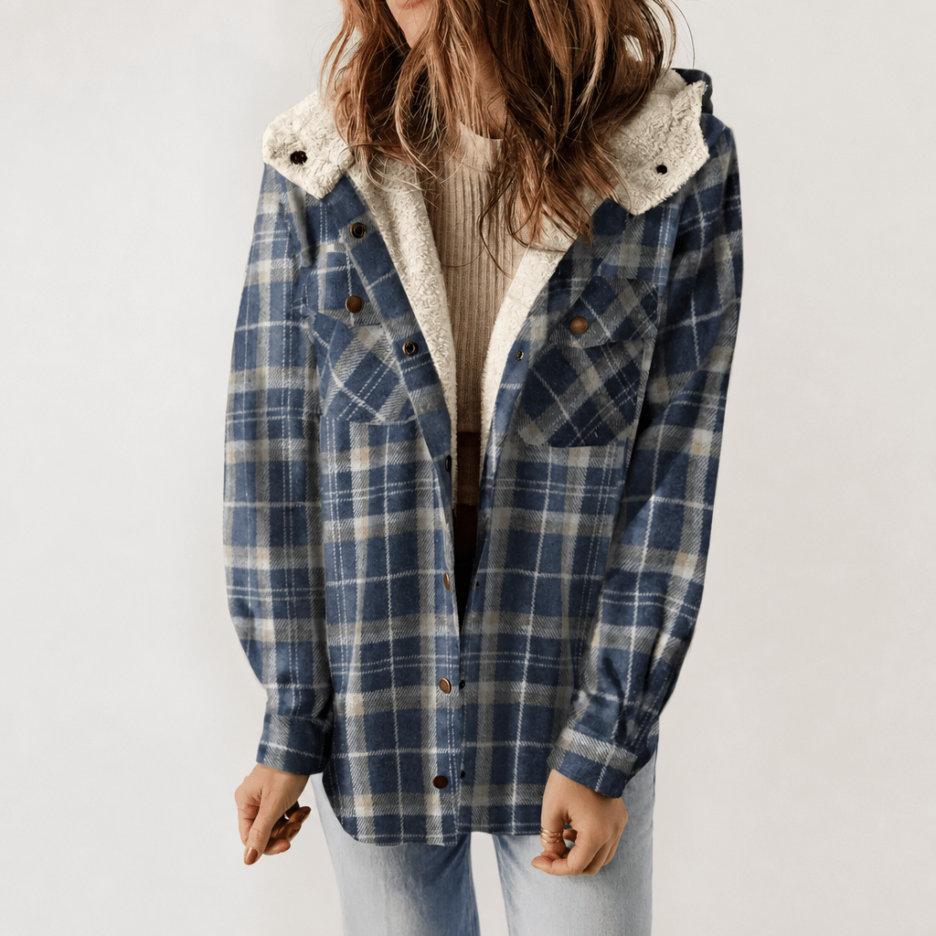 Women's Hooded Plaid Jacket – Cozy Design with Button Closure for Autumn - We are MFEO