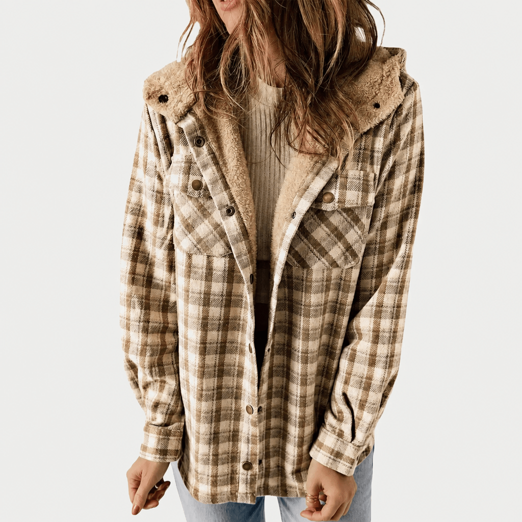 Women's Hooded Plaid Jacket – Cozy Design with Button Closure for Autumn - We are MFEO