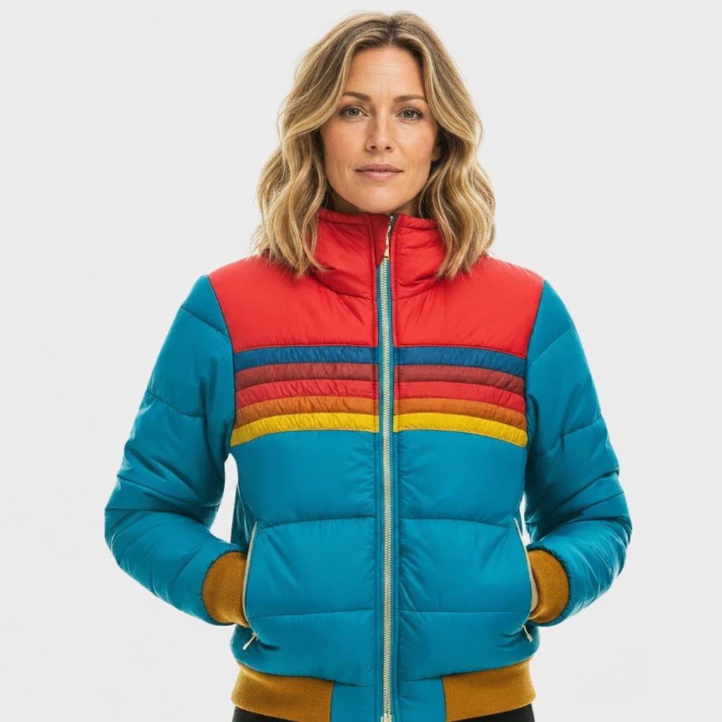 Women's Hooded Puffer Jacket – Retro Striped Design for Winter Casual Wear - We are MFEO