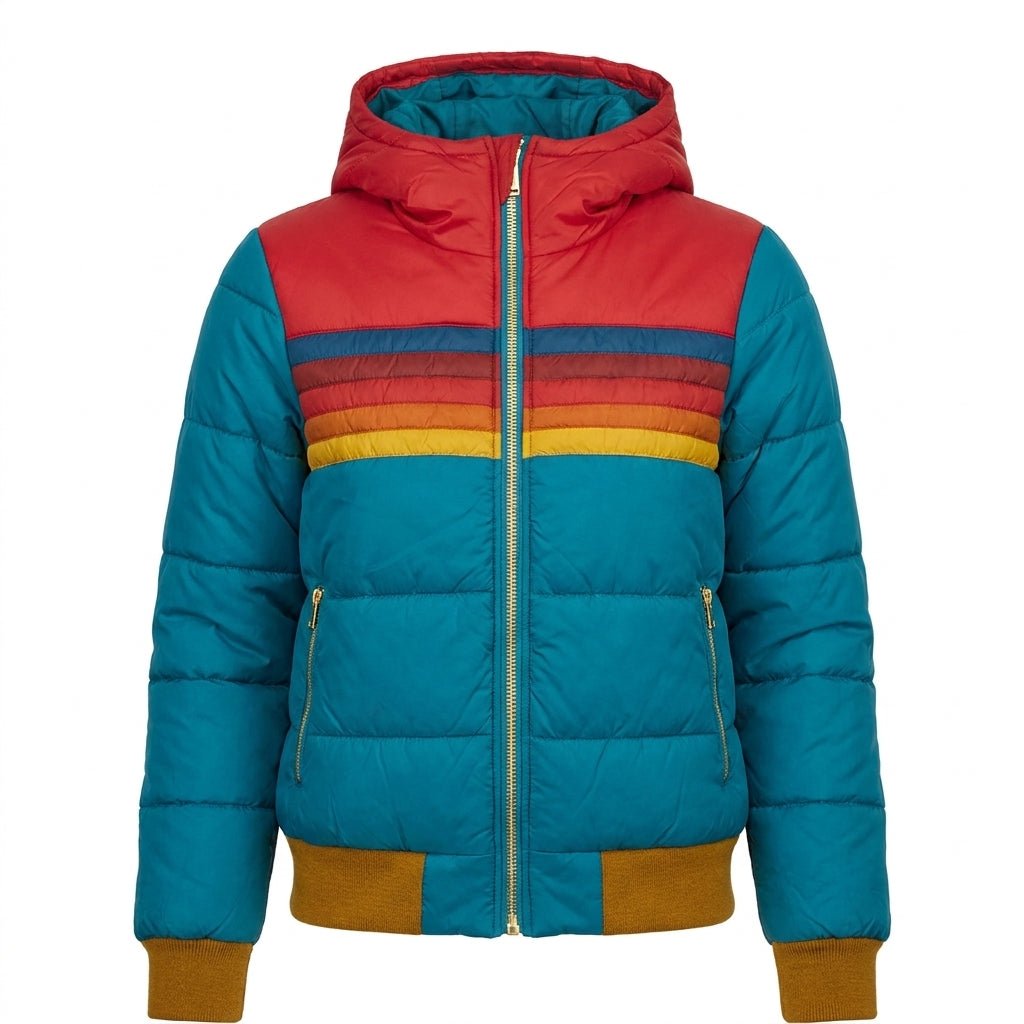 Women's Hooded Puffer Jacket – Retro Striped Design for Winter Casual Wear - We are MFEO