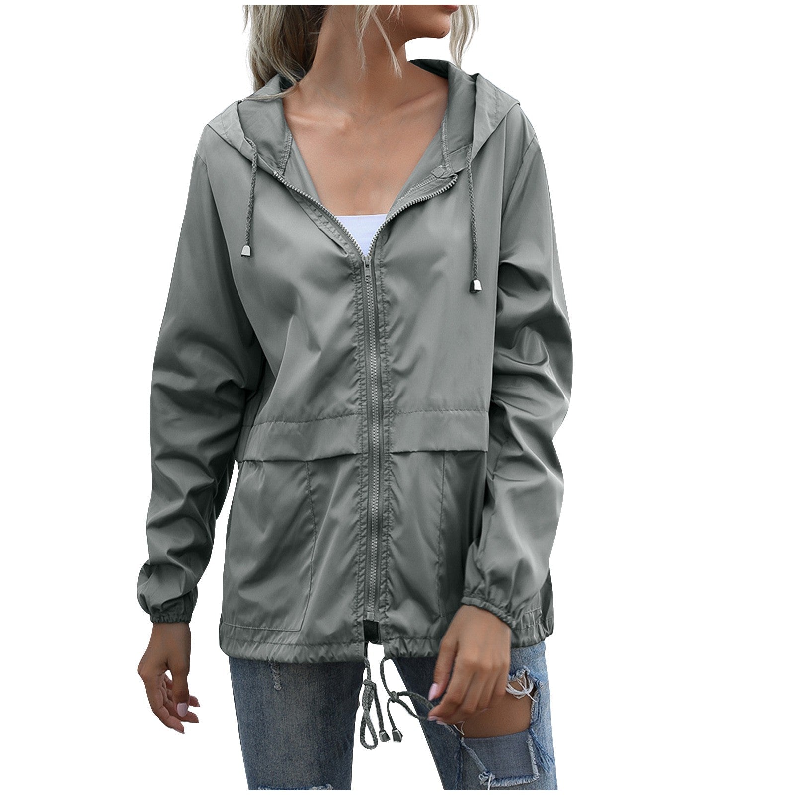 Women's Hooded Windbreaker Jacket – Adjustable Drawcord Hem - We are MFEO
