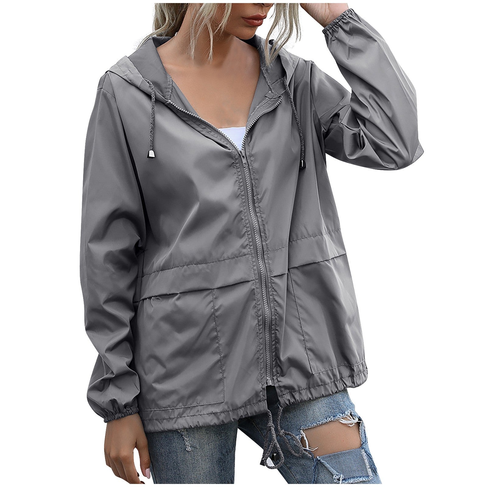 Women's Hooded Windbreaker Jacket – Adjustable Drawcord Hem - We are MFEO