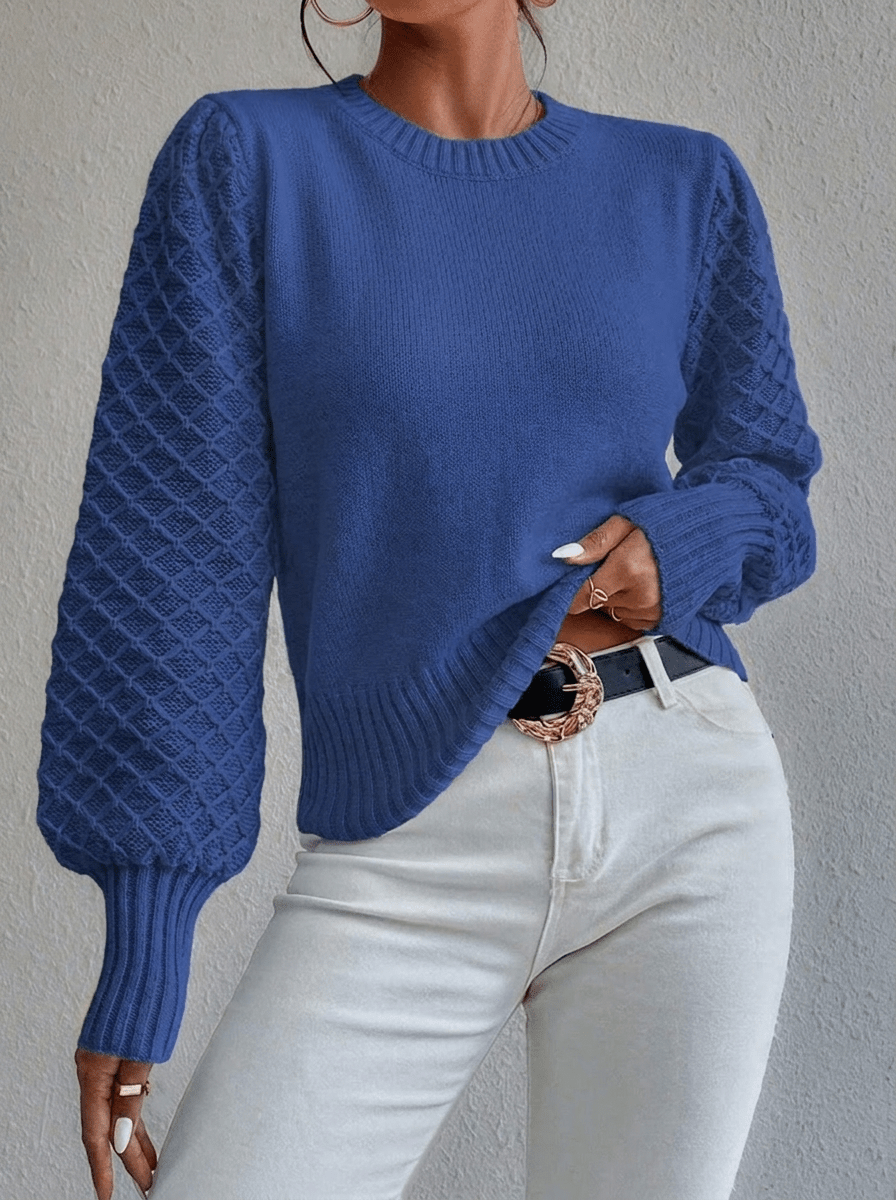 Women's Jumper with Diamond Pattern and Blouson Sleeves - We are MFEO