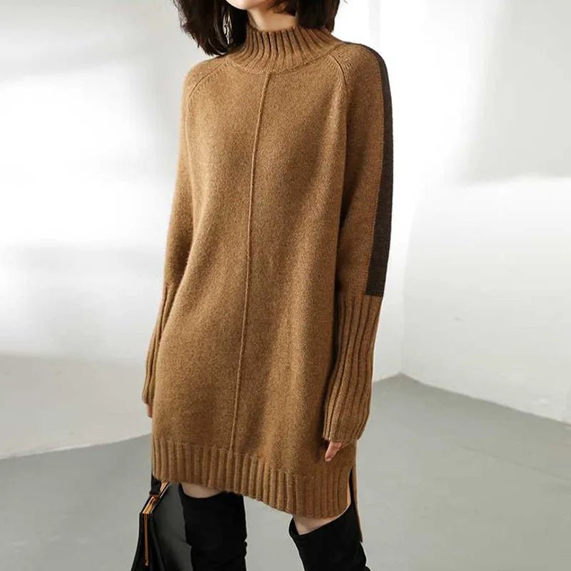 Women's Knit Mini Dress with Turtle Neck – Oversized Long Sleeve - We are MFEO