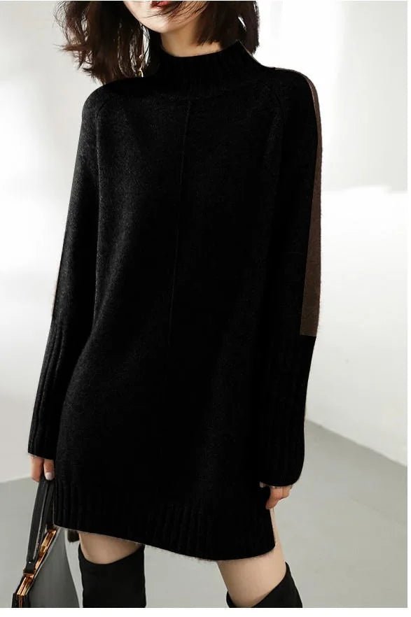 Women's Knit Mini Dress with Turtle Neck – Oversized Long Sleeve - We are MFEO