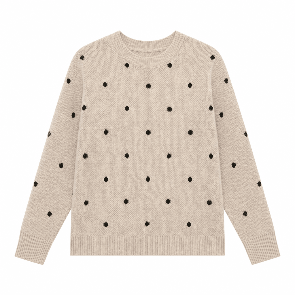 Women's Knitted Jumper with Polka Dots – Relaxed Fit Crew Neck - We are MFEO