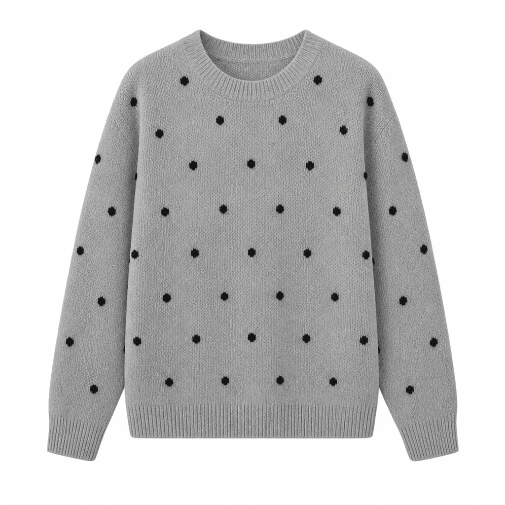 Women's Knitted Jumper with Polka Dots – Relaxed Fit Crew Neck - We are MFEO