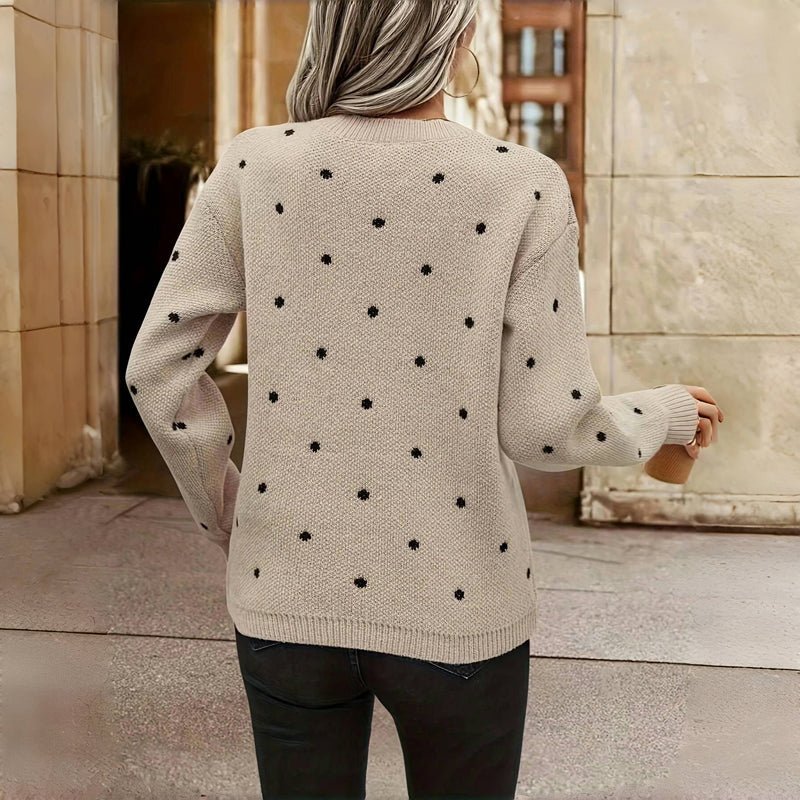 Women's Knitted Jumper with Polka Dots – Relaxed Fit Crew Neck - We are MFEO
