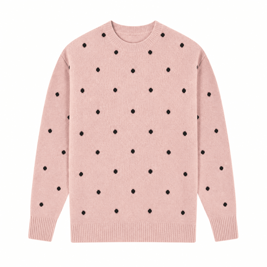 Women's Knitted Jumper with Polka Dots – Relaxed Fit Crew Neck - We are MFEO