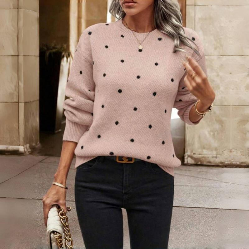 Women's Knitted Jumper with Polka Dots – Relaxed Fit Crew Neck - We are MFEO