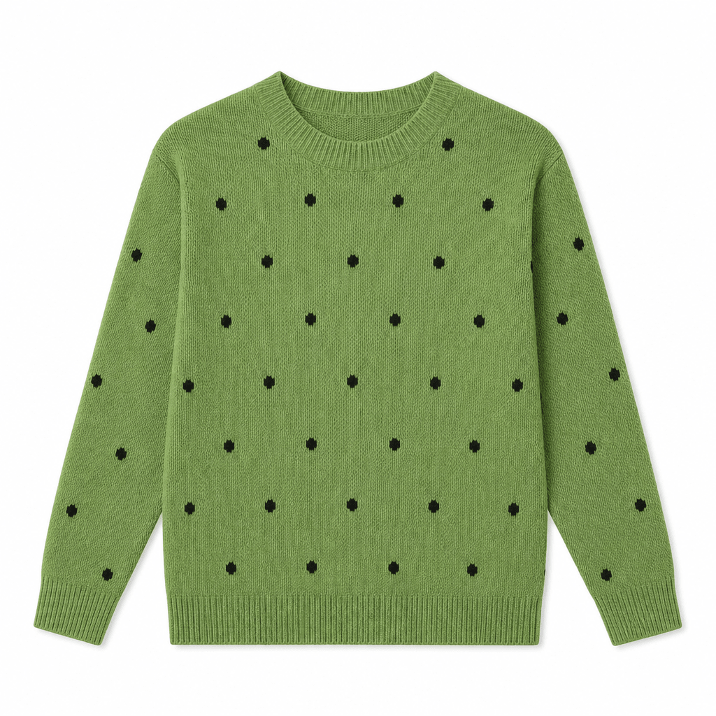 Women's Knitted Jumper with Polka Dots – Relaxed Fit Crew Neck - We are MFEO