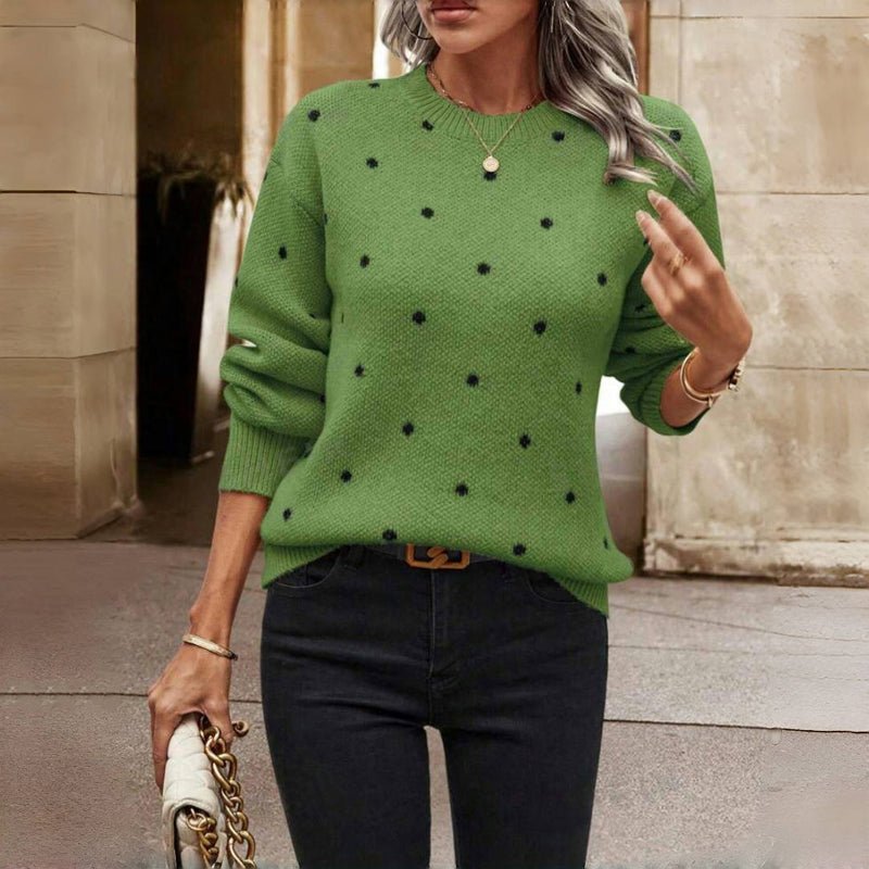 Women's Knitted Jumper with Polka Dots – Relaxed Fit Crew Neck - We are MFEO