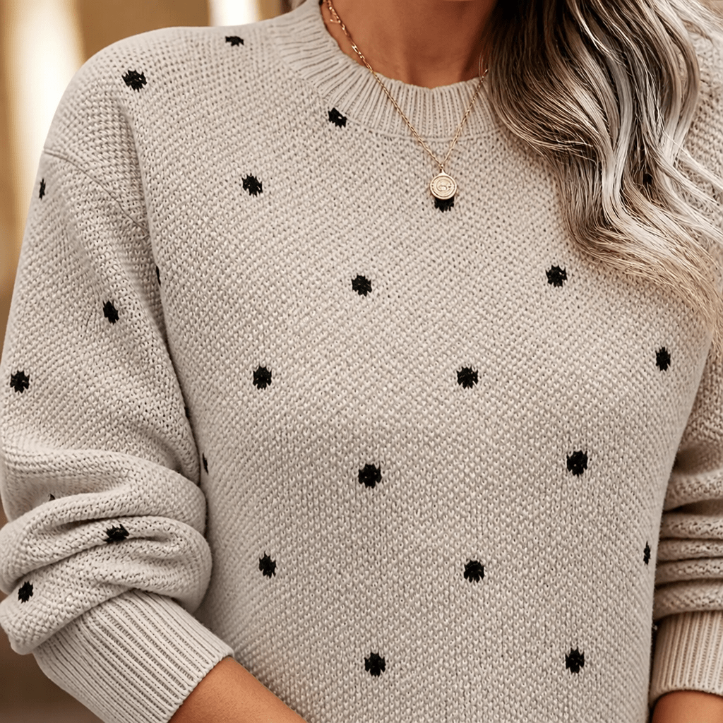 Women's Knitted Jumper with Polka Dots – Relaxed Fit Crew Neck - We are MFEO