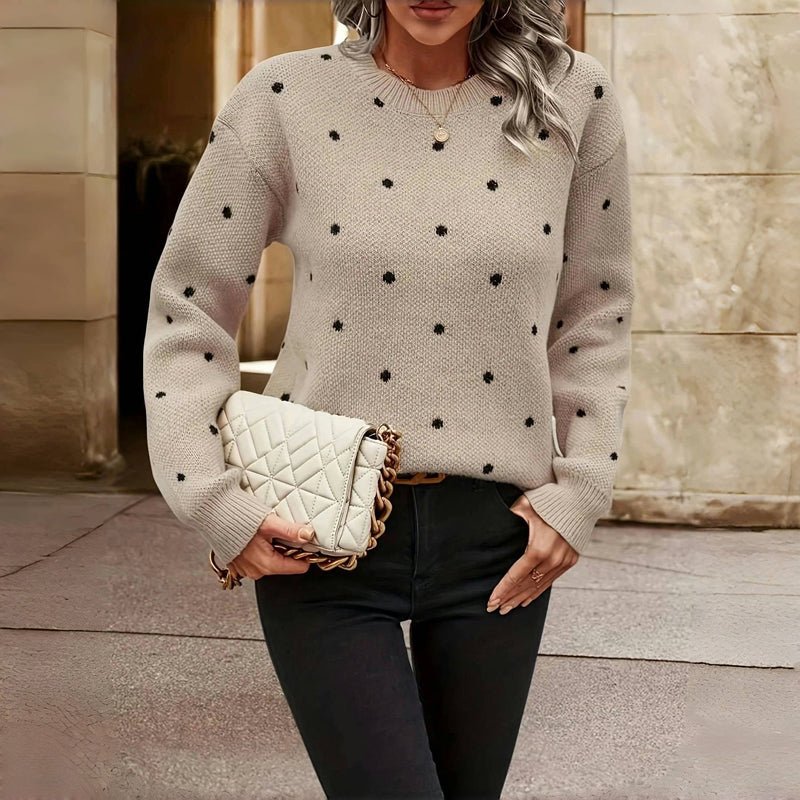 Women's Knitted Jumper with Polka Dots – Relaxed Fit Crew Neck - We are MFEO