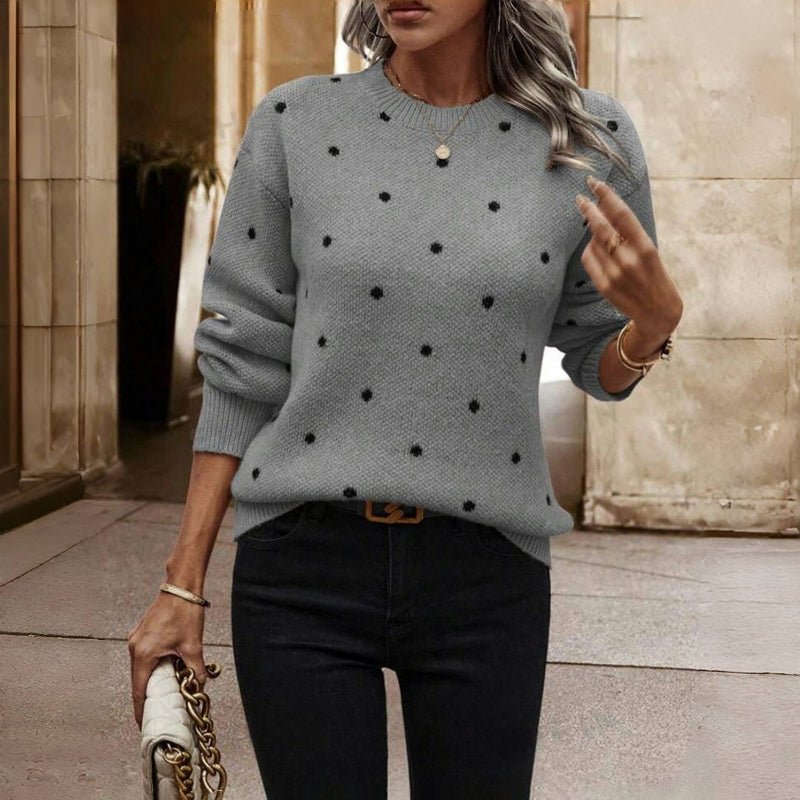 Women's Knitted Jumper with Polka Dots – Relaxed Fit Crew Neck - We are MFEO