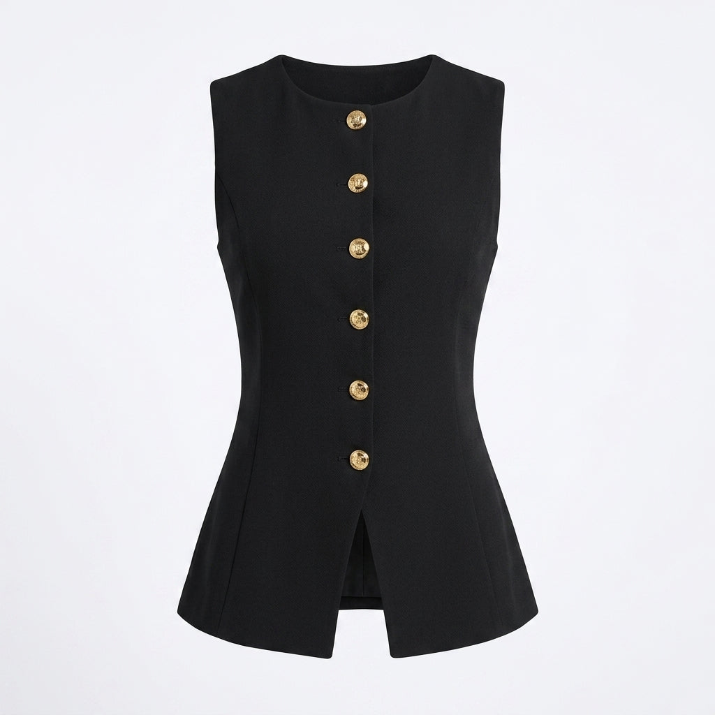 Women's Knitted Vest with Button Front – Waist-Defining Fit and Split Hem 5