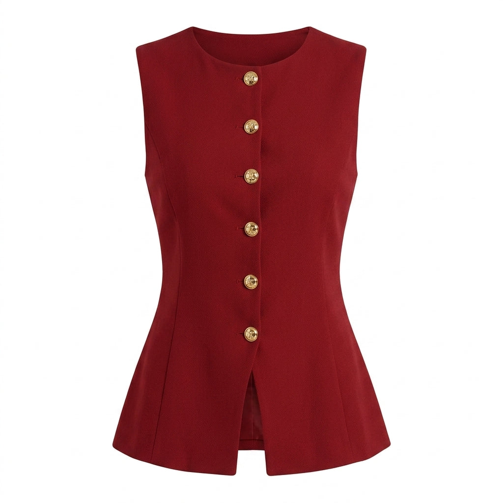 Women's Knitted Vest with Button Front – Waist-Defining Fit and Split Hem 9