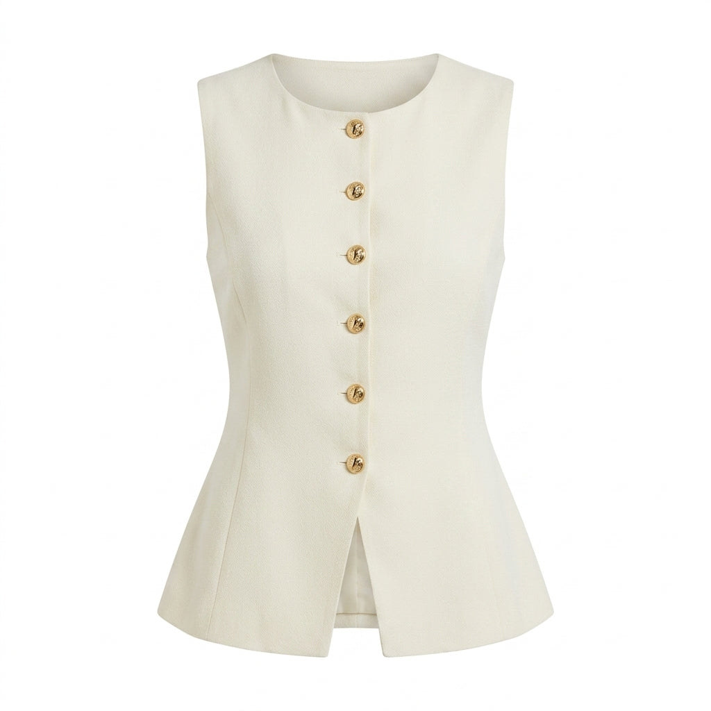 Women's Knitted Vest with Button Front – Waist-Defining Fit and Split Hem 6