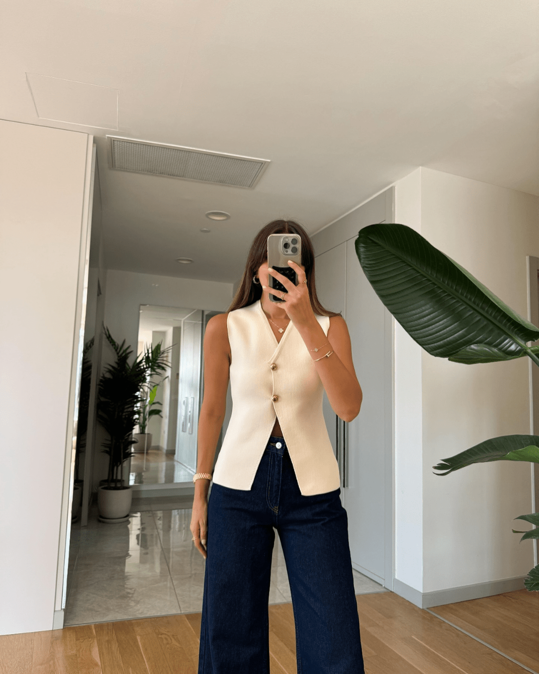 Women's Knitted Vest with V-Neck and Button Front – Asymmetric Hem - We are MFEO