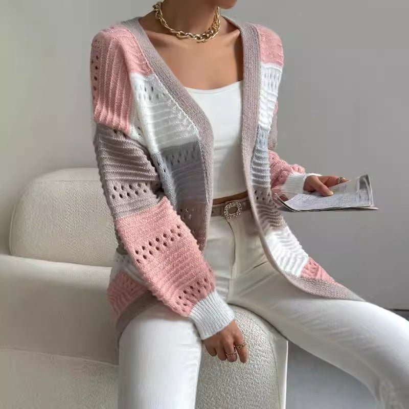 Women's Long Cardigan – Color Block Knit - We are MFEO