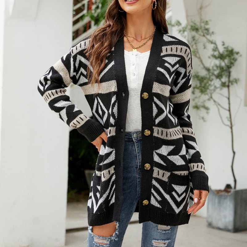 Women's Long Cardigan with Button Front and Pockets – Mid-Thigh Length - We are MFEO
