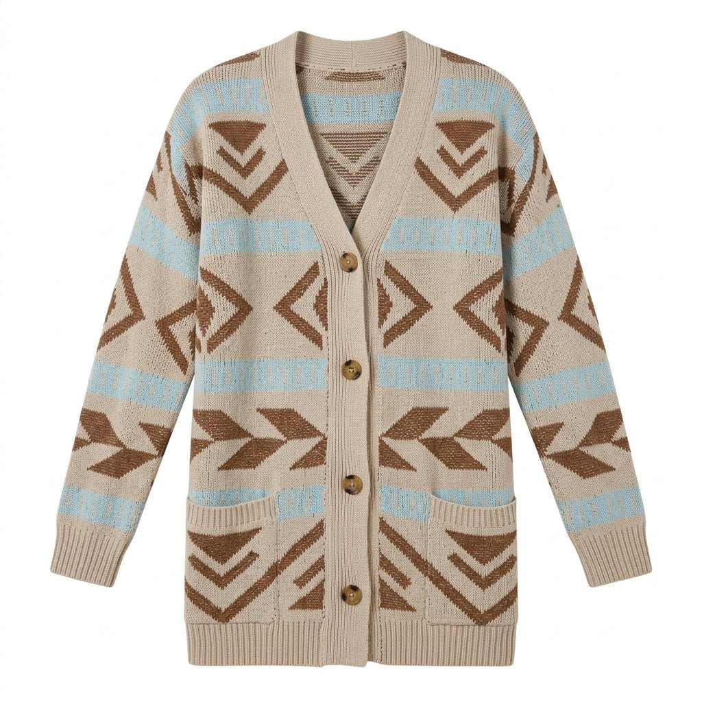 Women's Long Cardigan with Button Front and Pockets – Mid-Thigh Length - We are MFEO