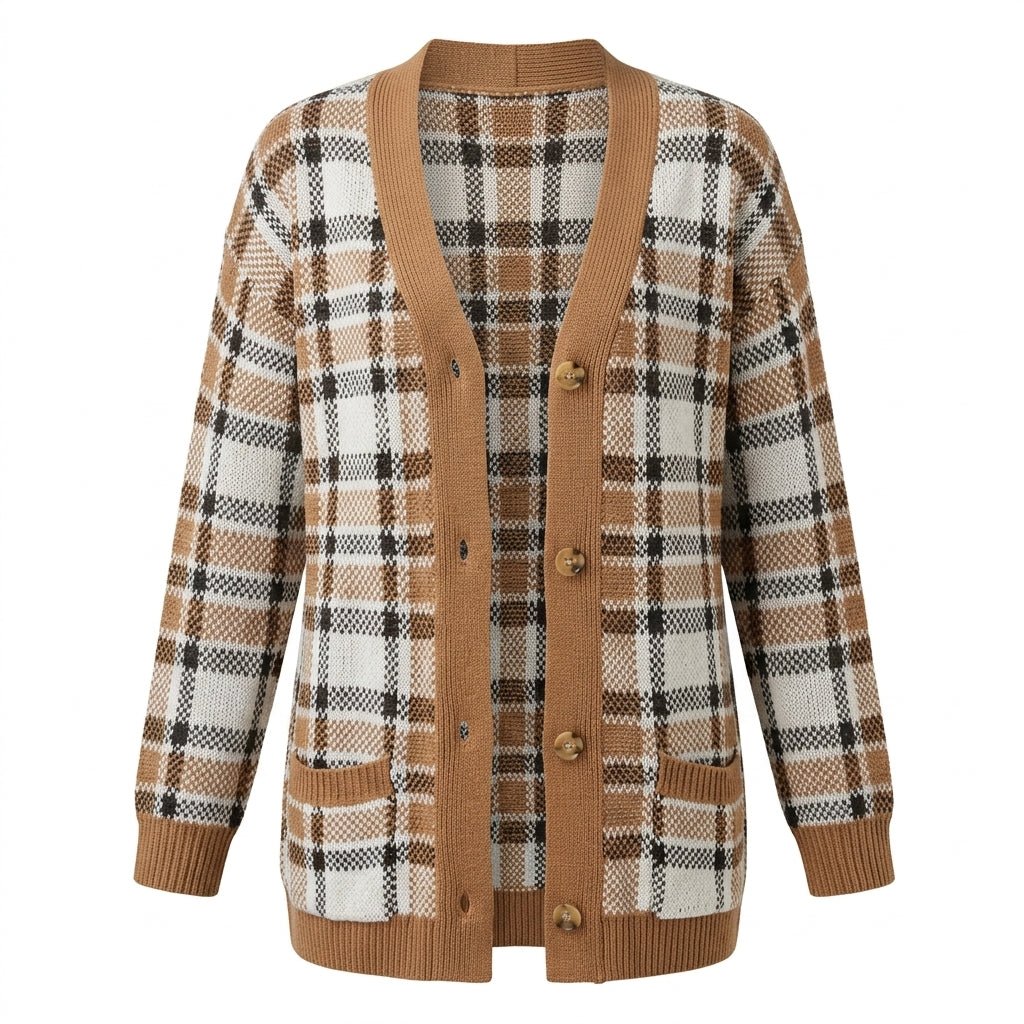 Women's Long Cardigan with Button Front and Pockets – Mid-Thigh Length - We are MFEO