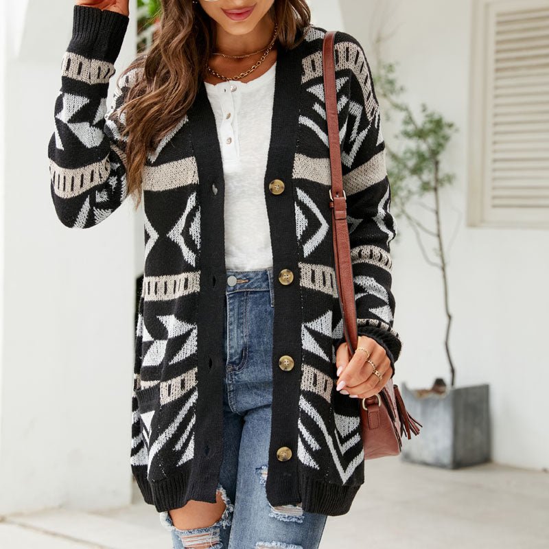 Women's Long Cardigan with Button Front and Pockets – Mid-Thigh Length - We are MFEO