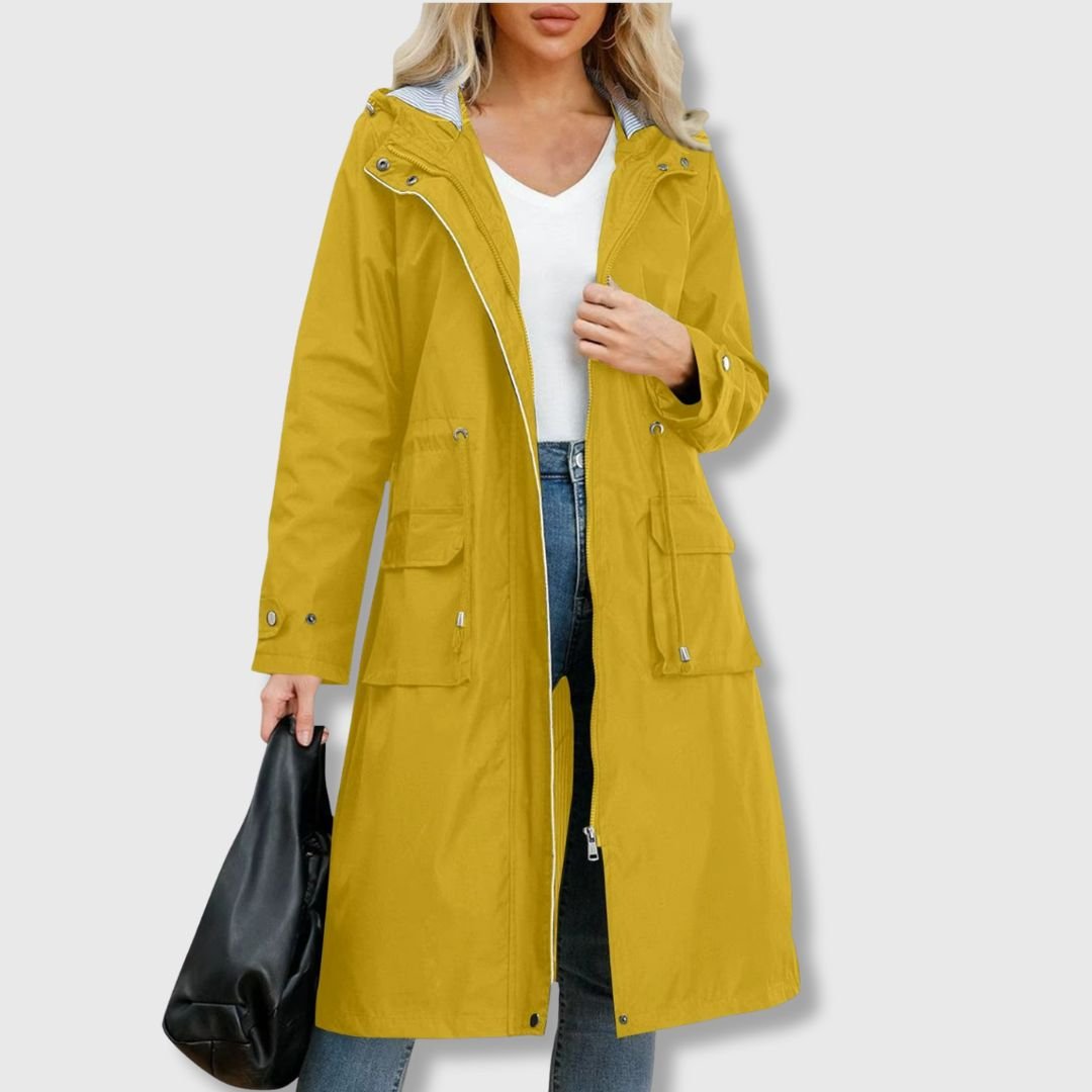 Women's Long Rain Jacket with Hood – Waterproof, Adjustable Drawstring Waist - We are MFEO