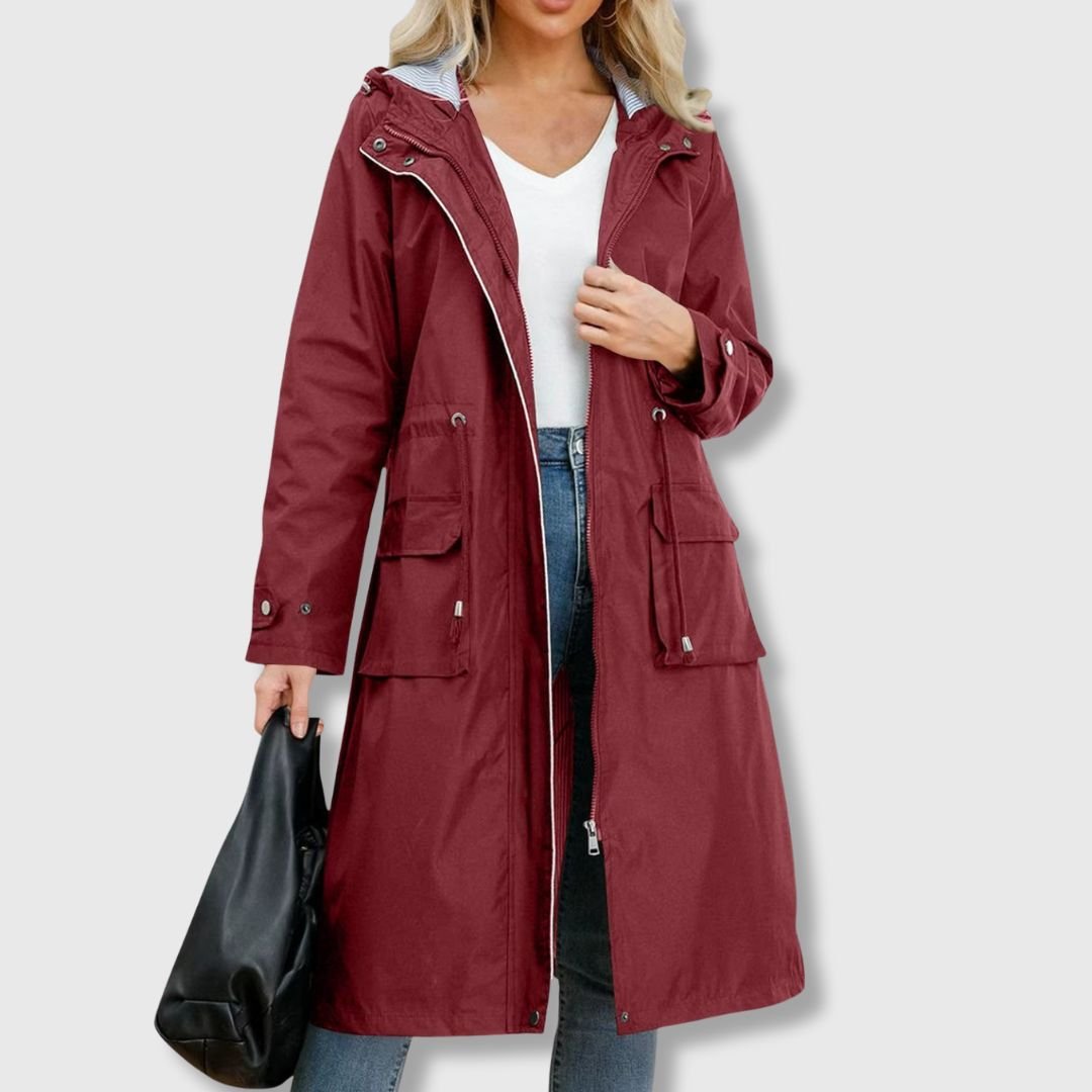 Women's Long Rain Jacket with Hood – Waterproof, Adjustable Drawstring Waist - We are MFEO