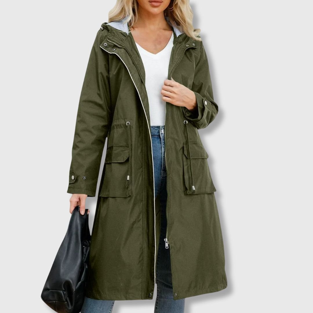 Women's Long Rain Jacket with Hood – Waterproof, Adjustable Drawstring Waist - We are MFEO