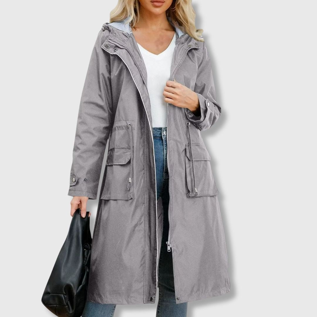 Women's Long Rain Jacket with Hood – Waterproof, Adjustable Drawstring Waist - We are MFEO