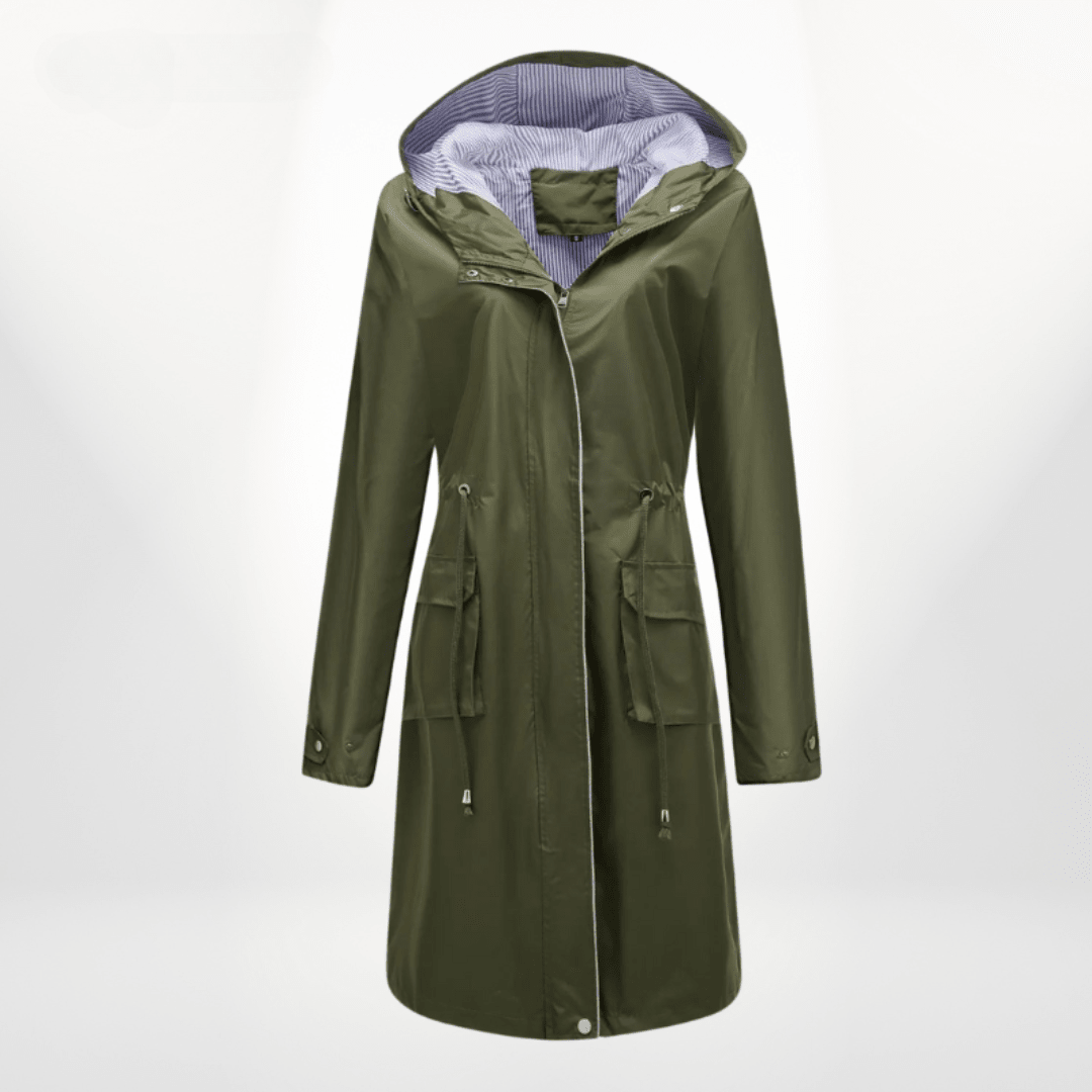 Women's Long Rain Jacket with Hood – Waterproof, Adjustable Waist - We are MFEO