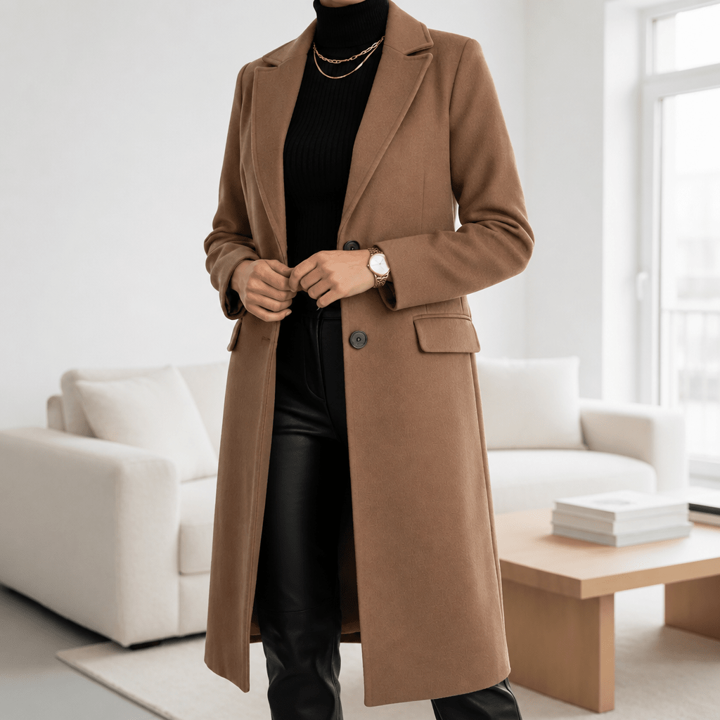 Women's Long Trench Coat – Notched Lapel with Flap Pockets - We are MFEO