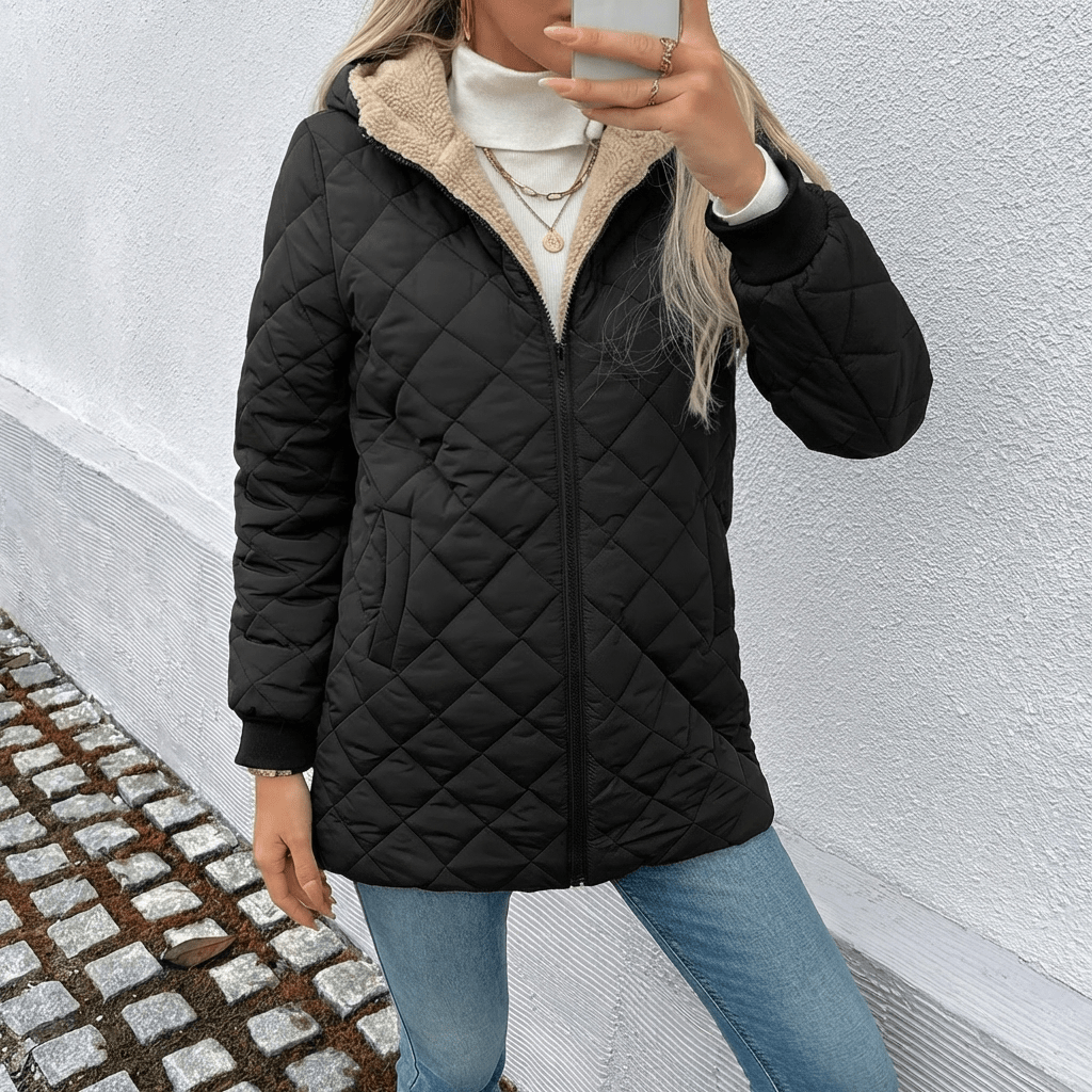 Women's Longline Quilted Coat – Hooded Black Puffer Jacket for Winter - We are MFEO