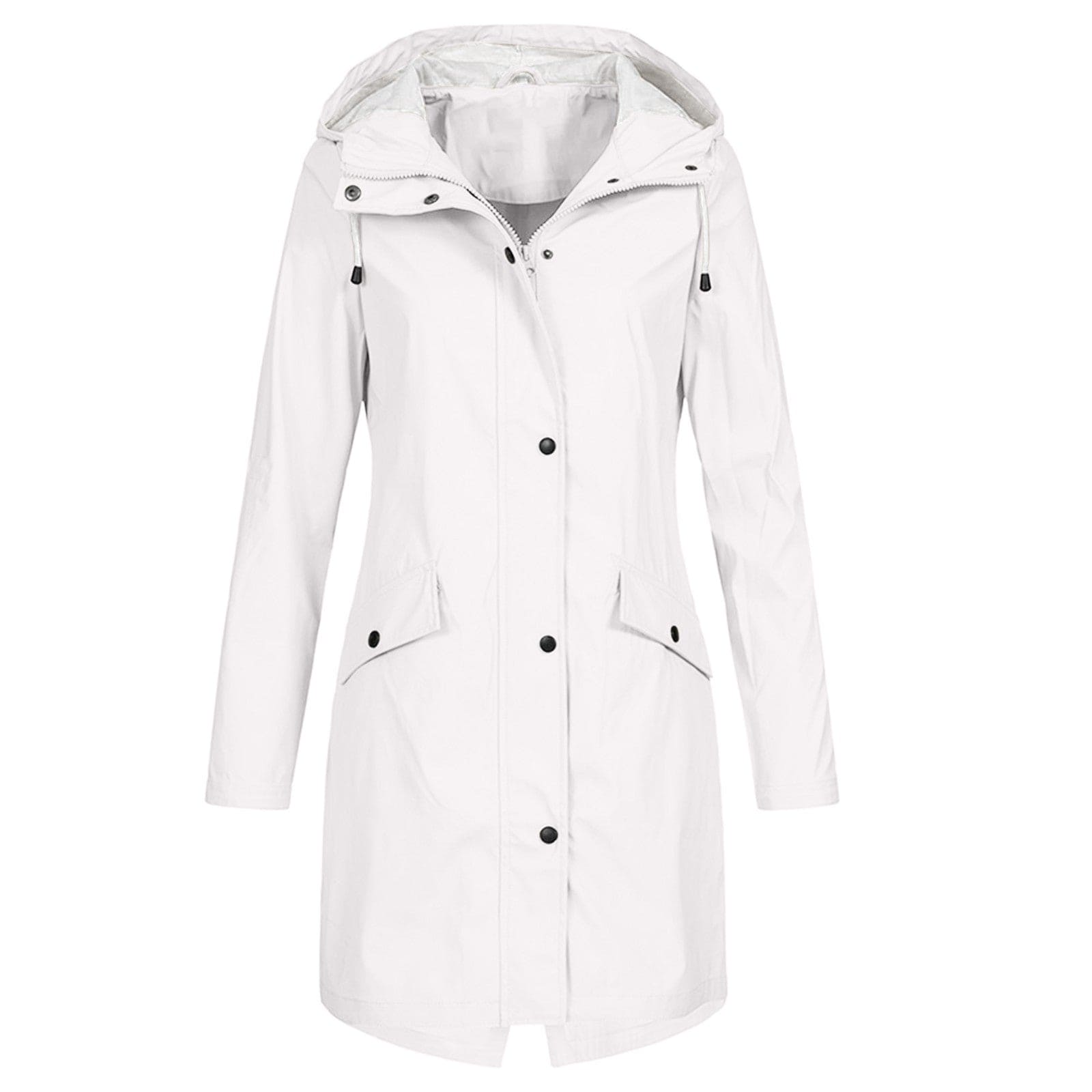 Women's Longline Rain Jacket – Waterproof with Drawstring Hood and Snap Button Closure - We are MFEO