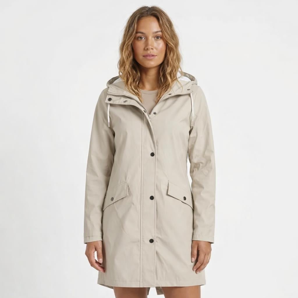 Women's Longline Rain Jacket – Waterproof with Drawstring Hood and Snap Button Closure - We are MFEO