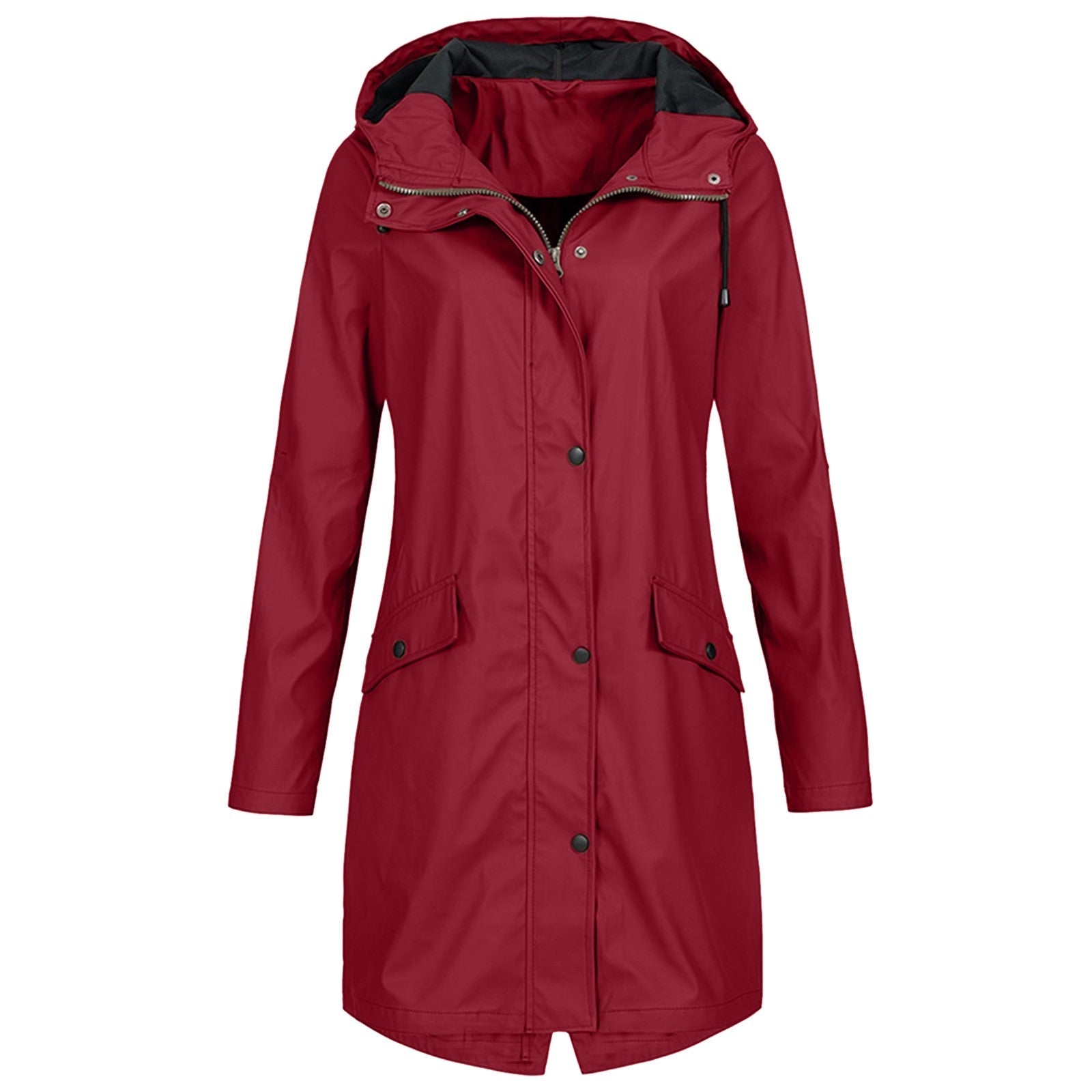 Women's Longline Rain Jacket – Waterproof with Drawstring Hood and Snap Button Closure - We are MFEO