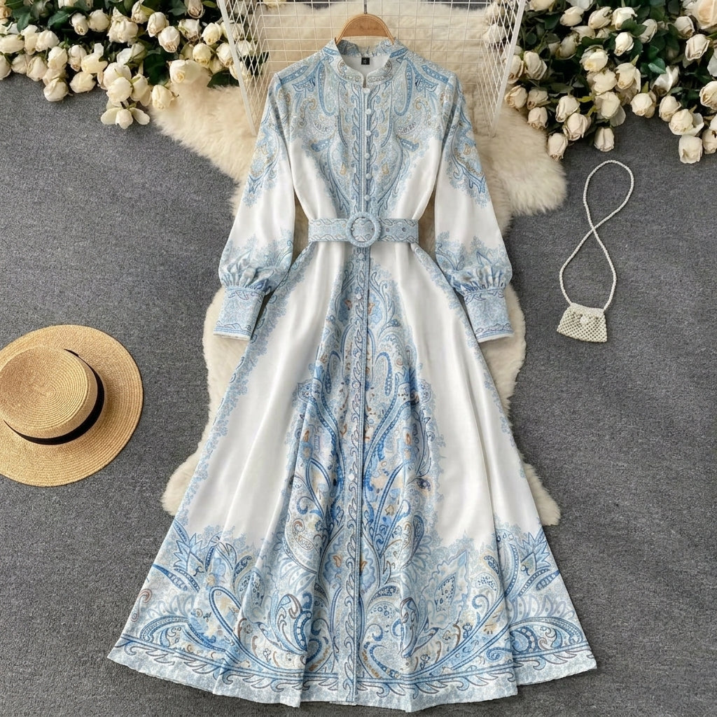 Maxi Dress – Long Sleeves and Belted Waist